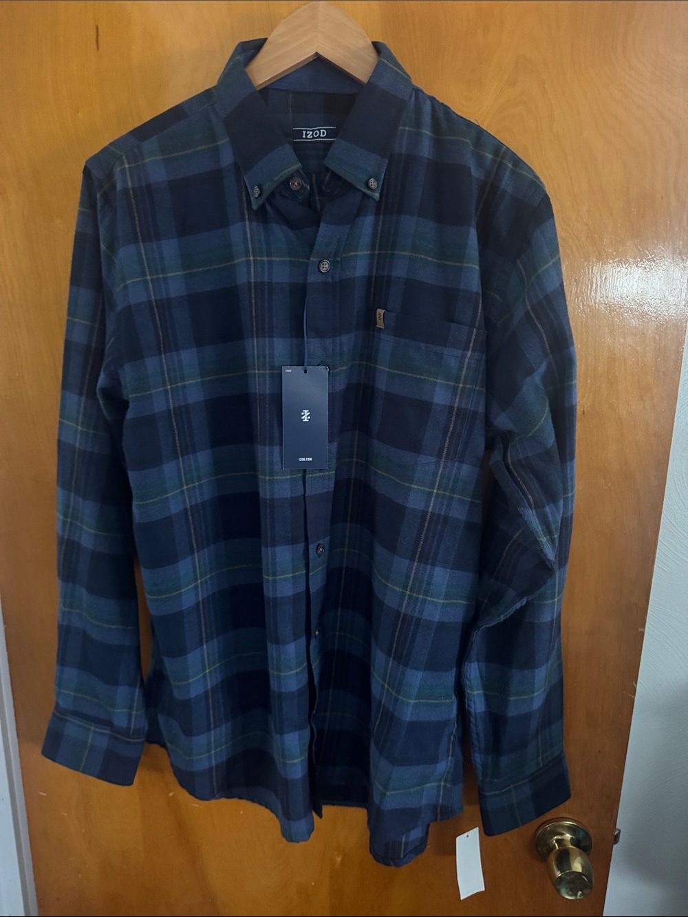 Izod Flannel Shirt Mens Medium Navy Plaid